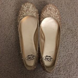 Gold sequin ballet flats