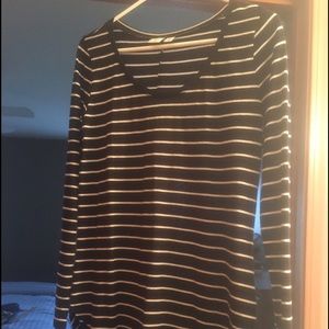 Black and white striped top.