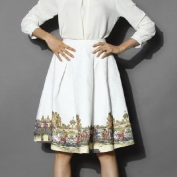 NWOT Chicwish Scenic Print Jacquard Midi Skirt