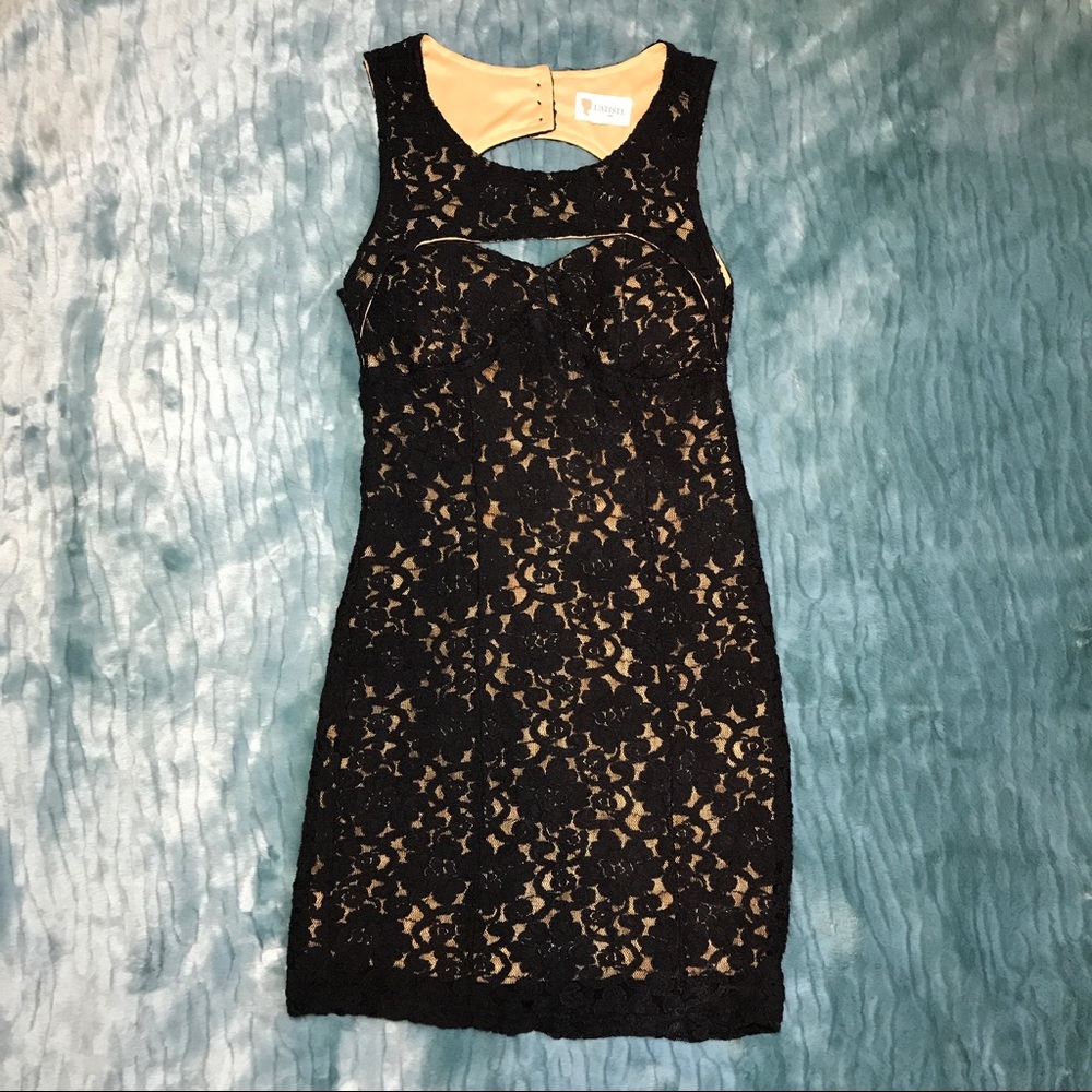 L'atiste floral lace black dress medium