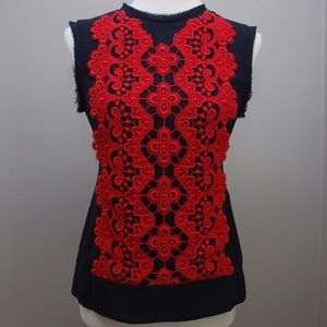Nanette Lepore Navy/Red Sleeveless Lace Blouse