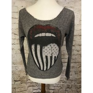 Distressed printed lips Sweater patriotic