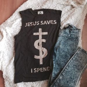 Authentic UNIF "Jesus saves I spend" muscle tee