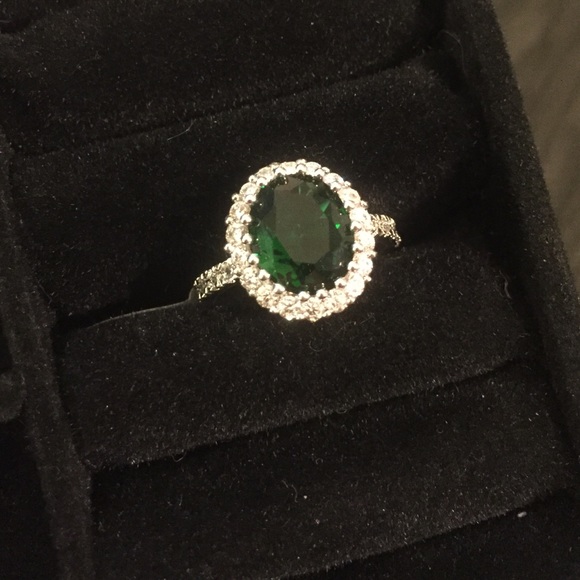 18k White GP Emerald & White CZ Ring