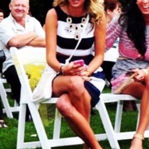 Stripped navy blue and white mini dress