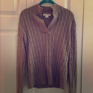 Taupe Cable-Knit V-Neck Sweater