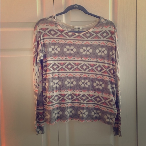 Grey, White, Pink Tribal Top