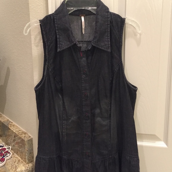Free People black denim dress with pockets - Picture 2 of 6