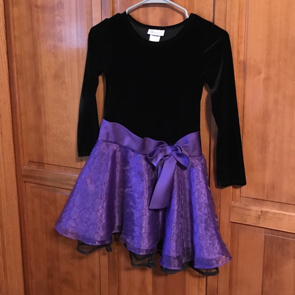 Bonnie Jean Black Velvet & Purple Dress | Size 8