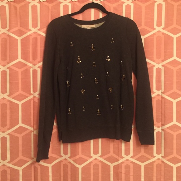 Long sleeve jeweled sweatshirt