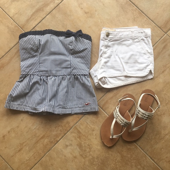 Rare Hollister Peplum Striped Cotton Elastic Back - Picture 2 of 3