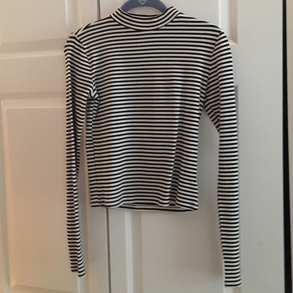 Black and White Striped Mock Neck Top (Never Worn)