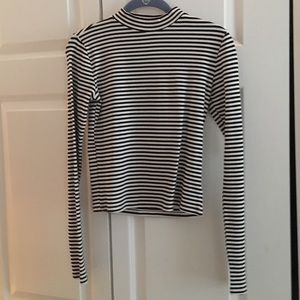 Black and White Striped Mock Neck Top (Never Worn)