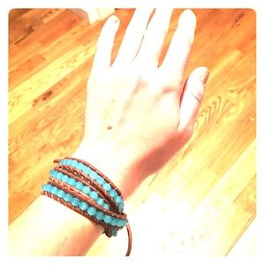 Spanish Chalcedony and Leather wrap bracelet