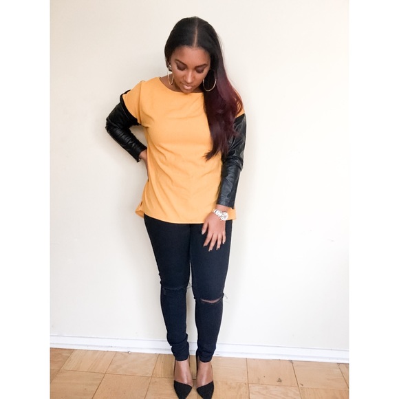 Leather Color Block Blouse - Picture 1 of 4