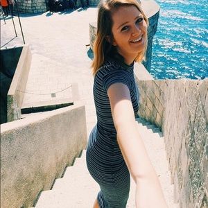 Blue and white striped ankle dress