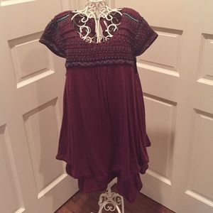 Free People Maroon embellished gathered bottom top