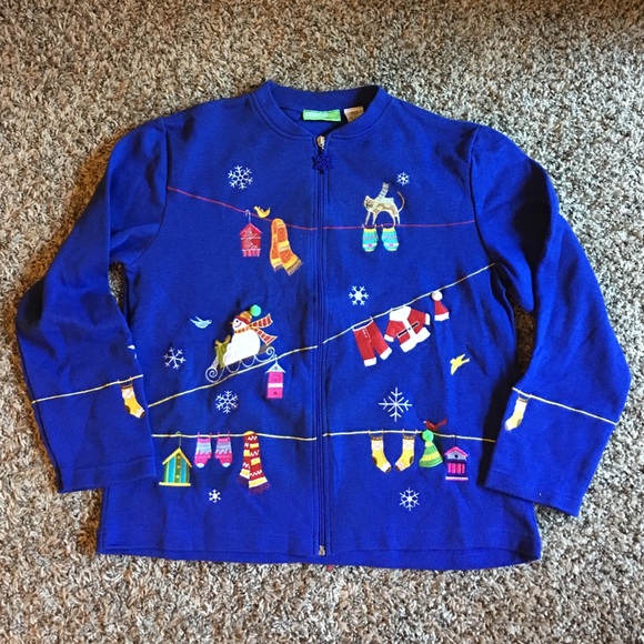 Blue Onque Casuals Sz Med Christmas Cardigan