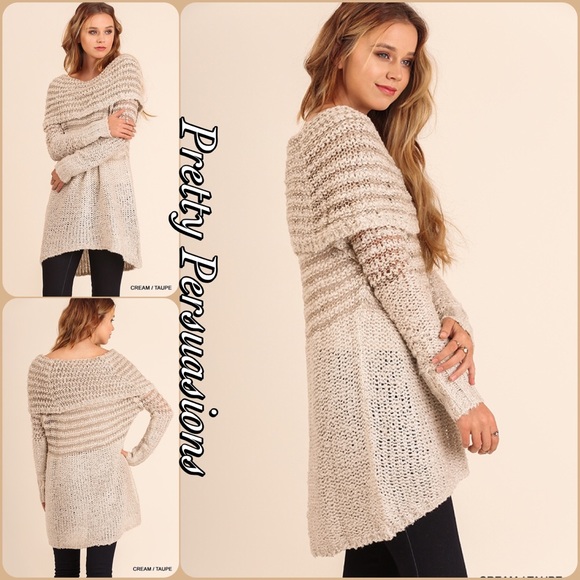 SOLD OUT Cream Taupe Striped Slouchy Sweater Tunic - Picture 3 of 3