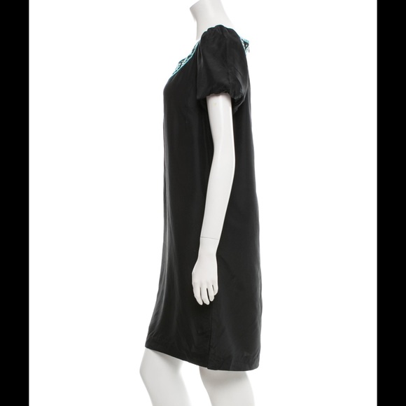Tory Burch Black Logo Embroidered Silk Shift Dress - Picture 2 of 3