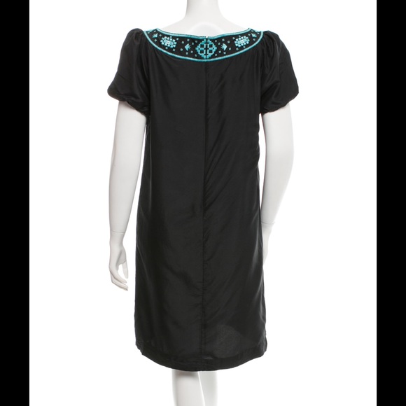 Tory Burch Black Logo Embroidered Silk Shift Dress - Picture 3 of 3