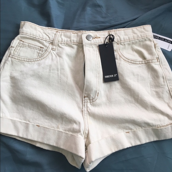 High-waisted light denim shorts