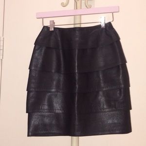 Tiered Leather Miniskirt
