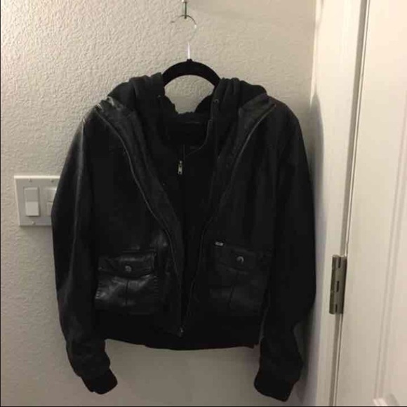 ⚫️ Obey Hoodie Leather Jacket Combo Black