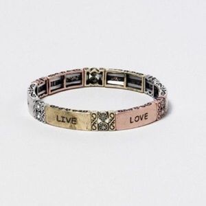 Live Laugh Love Tri-Tone Mixed Metal Panel Stretch Bracelet