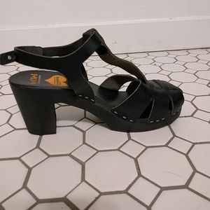 Swedish Hasbeens Black T-strap Clog
