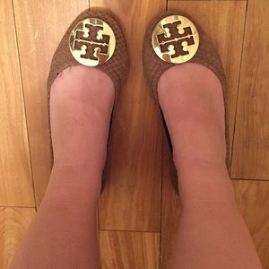 Tory Burch taupe snakeskin ballet flats