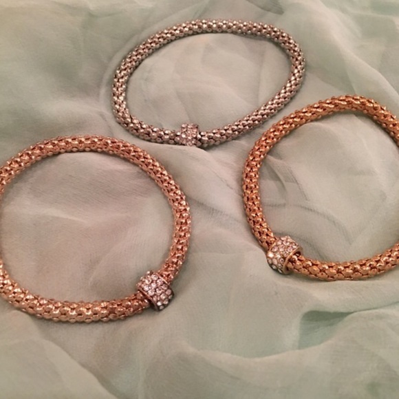 SALE! 3 pc. Rhinestone Charm Stretch Bracelets