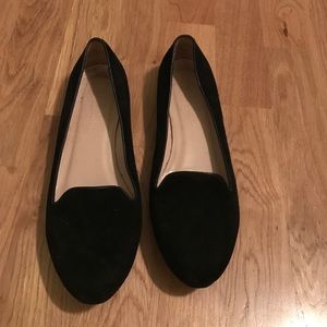 Black Suede Flats with leather piping