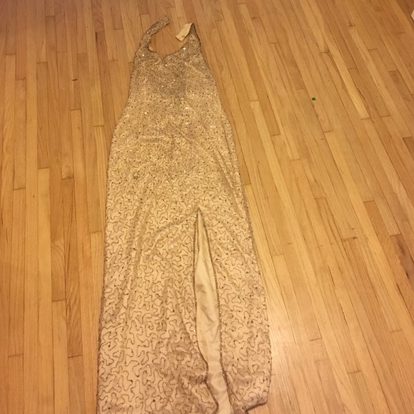 Vintage 90s Full Sequin & Bead Gold Marilyn Dress