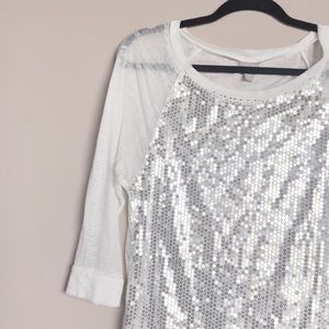 White Sequins Vanity Baseball Top