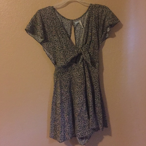 Floral front tie romper