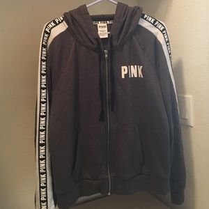 PINK Victoria Secret gray white zip up hoodie