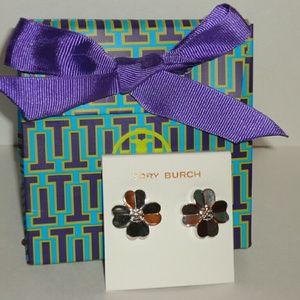 Authentic Tory Burch Shawn Clover stud  Silver