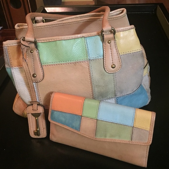 Fossil leather handbag and matching wallet