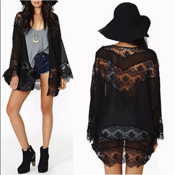 Zanzea Tops - Amazing Black Chiffon & Lace Kimono Fits 1X-3X