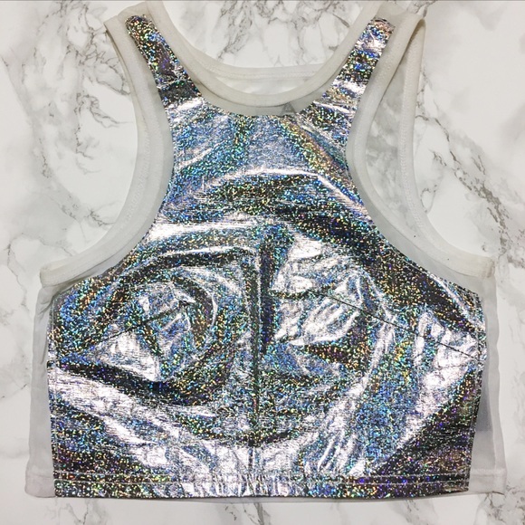 UNIF Plur Silver Holographic Crop Top