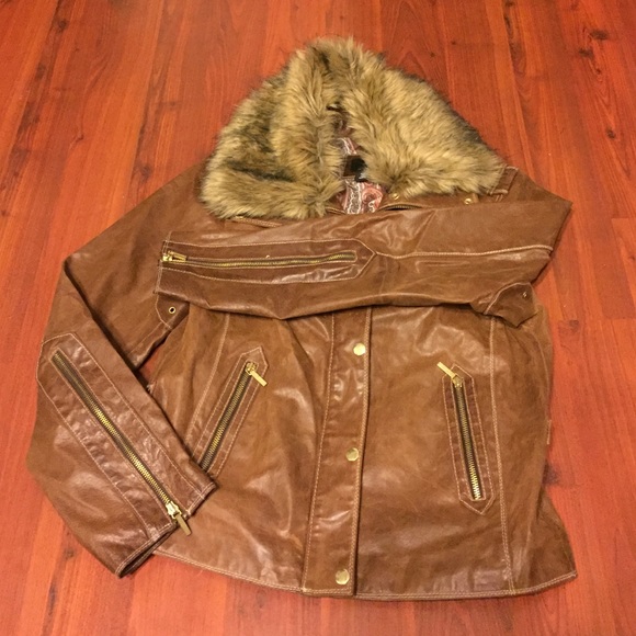 Brown Leather Jacket with fur