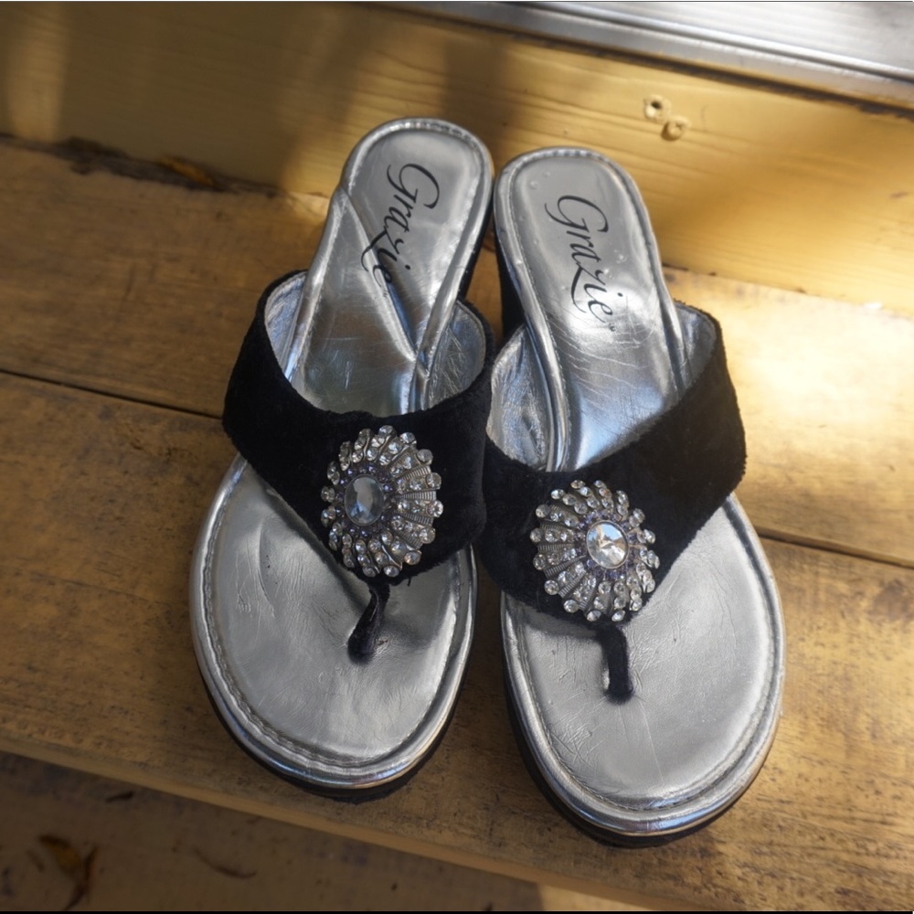 Velvet Wedge Sandals