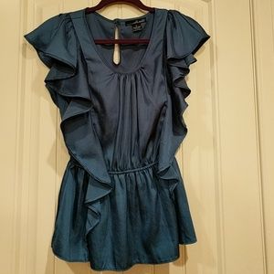 Willi Smith Blue Ruffled Blouse