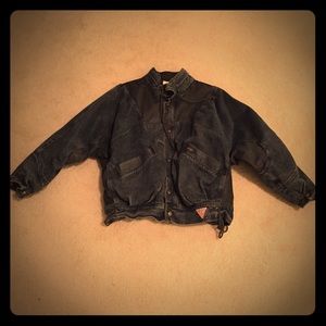 Guess 80s denim and leather bomber jacket