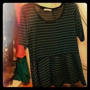 Olivia moon peplum top, blue stripes on black