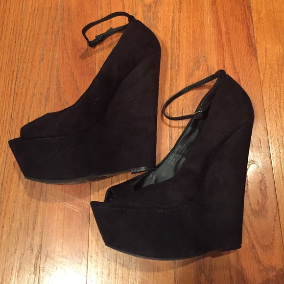 Black Fabric Wedge Platforms