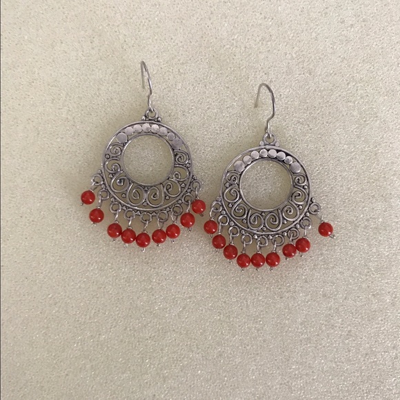 Earrings-Silver and coral colored
