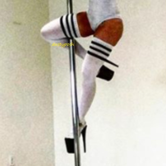 American Apparel Thigh High Socks White Black OTK - Picture 5 of 6