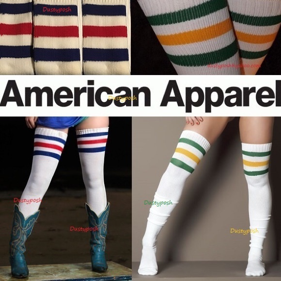 American Apparel Thigh High Socks White Black OTK - Picture 6 of 6